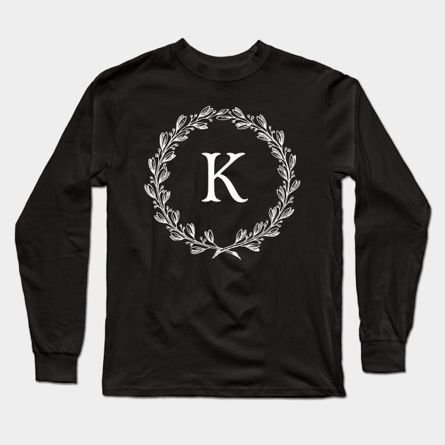 Beautiful Letter K Alphabet Initial Monogram Wreath Long Sleeve T-Shirt by anonopinion